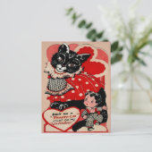 ヴィンテージビクトリアンバレンタインキャットハガキ ポストカード (スタンド正面)