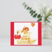 ヴィンテージビクトリアンバレンタインキューピットオンスワン ポストカード (スタンド正面)