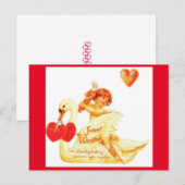 ヴィンテージビクトリアンバレンタインキューピットオンスワン ポストカード (正面/裏面)