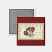 ヴィンテージビクトリアンバレンタインチェルブ、バラ、ハート マグネット (正面/裏面)