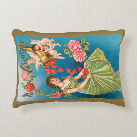 ヴィンテージビクトリアンバレンタインデイエンジェル&ハート アクセントクッション (正面)