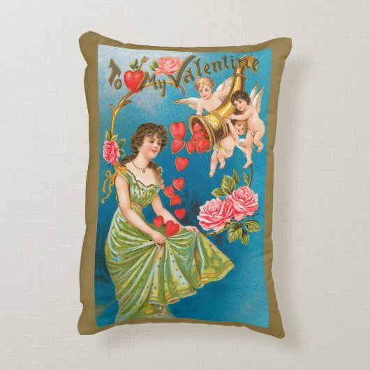 ヴィンテージビクトリアンバレンタインデイエンジェル&ハート アクセントクッション (裏面(縦))