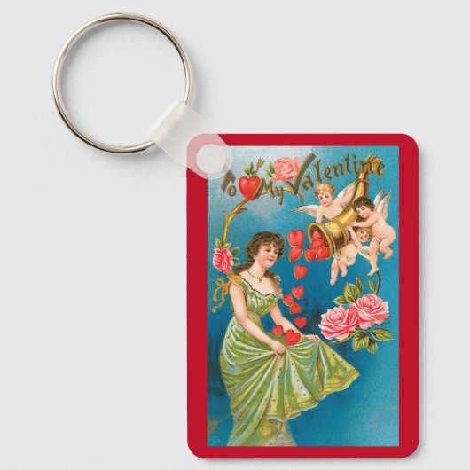 ヴィンテージビクトリアンバレンタインデイエンジェル&ハート キーホルダー (正面)