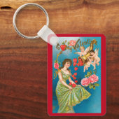 ヴィンテージビクトリアンバレンタインデイエンジェル&ハート キーホルダー (正面)