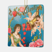 ヴィンテージビクトリアンバレンタインデイエンジェル&ハート セラミックオーナメント (左)