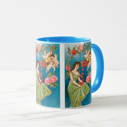 ヴィンテージビクトリアンバレンタインデイエンジェル&ハート マグカップ (正面右)