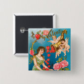 ヴィンテージビクトリアンバレンタインデイエンジェル&ハート 缶バッジ (正面&裏面)