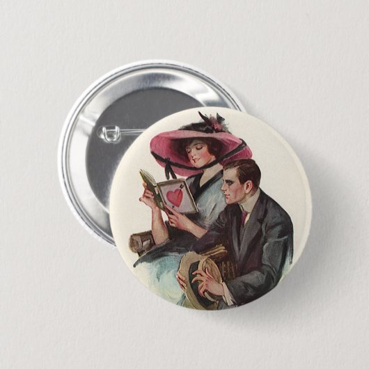 ヴィンテージビクトリアンバレンタインデーの恋と恋 缶バッジ (正面&裏面)
