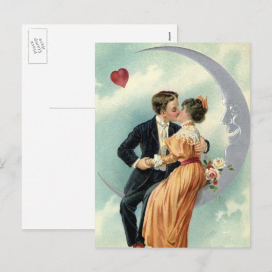 ヴィンテージビクトリアンバレンタインデーキスオンザムーン シーズンポストカード (正面/裏面)
