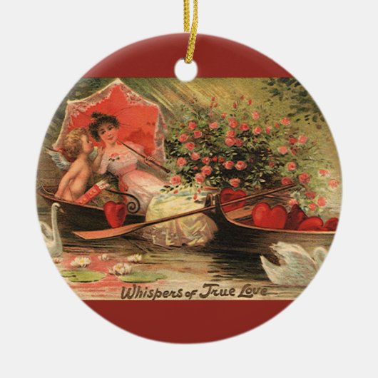 ヴィンテージビクトリアンバレンタインデーケルブハート セラミックオーナメント (正面)