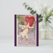 ヴィンテージビクトリアンバレンタインデーハート付きキューピッド シーズンポストカード (スタンド正面)