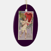 ヴィンテージビクトリアンバレンタインデーハート付きキューピッド セラミックオーナメント (右)