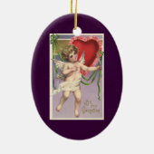 ヴィンテージビクトリアンバレンタインデーハート付きキューピッド セラミックオーナメント (裏面)