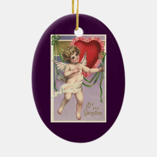 ヴィンテージビクトリアンバレンタインデーハート付きキューピッド セラミックオーナメント (裏面)