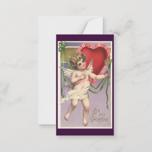 ヴィンテージビクトリアンバレンタインデーハート付きキューピッド ノートカード (正面)