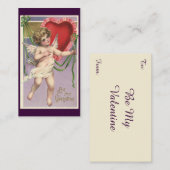 ヴィンテージビクトリアンバレンタインデーハート付きキューピッド ノートカード (正面/裏面)