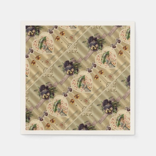 ヴィンテージビクトリアンバレンタインデー紙ナプキンス スタンダードカクテルナプキン (正面)