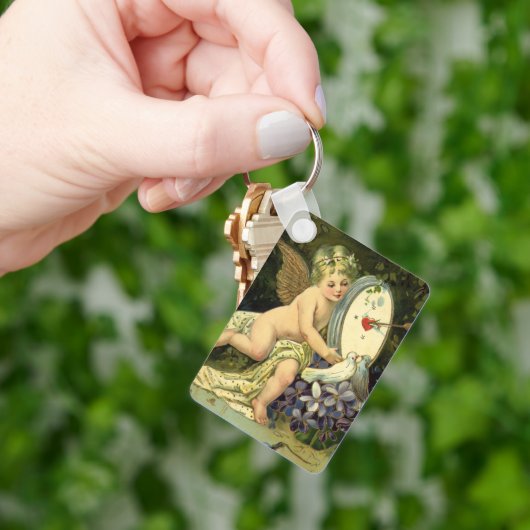 ヴィンテージビクトリアンバレンタインデー、エンジェルラブバード キーホルダー (手)