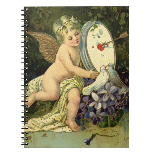 ヴィンテージビクトリアンバレンタインデー、エンジェルラブバード ノートブック (正面)