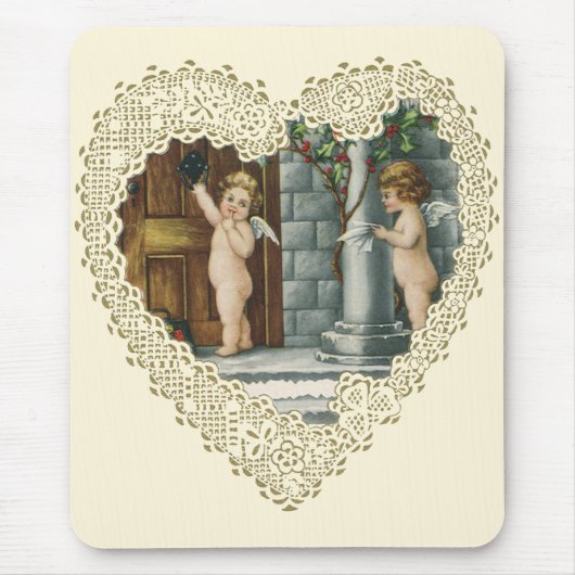 ヴィンテージビクトリアンバレンタインデー,エンジェルw文字 マウスパッド (正面)