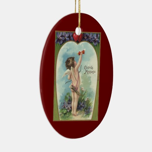 ヴィンテージビクトリアンバレンタインデー,キューピッドのメッセージ セラミックオーナメント (右)