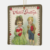 ヴィンテージビクトリアンバレンタインデー,シャイな子ども セラミックオーナメント (左)