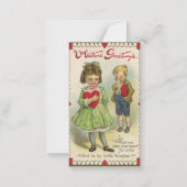 ヴィンテージビクトリアンバレンタインデー，シャイな子ども ノートカード (裏面)