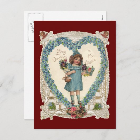 ヴィンテージビクトリアンバレンタインデー、ハートリース シーズンポストカード (正面/裏面)