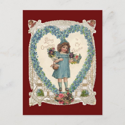 ヴィンテージビクトリアンバレンタインデー、ハートリース シーズンポストカード (正面)