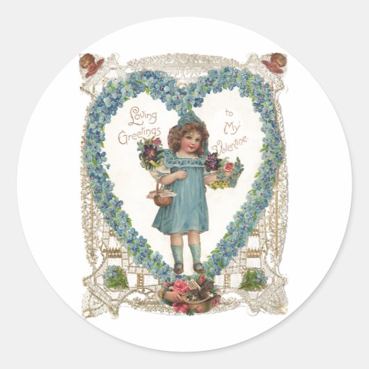 ヴィンテージビクトリアンバレンタインデー、ハートリース ラウンドシール (正面)