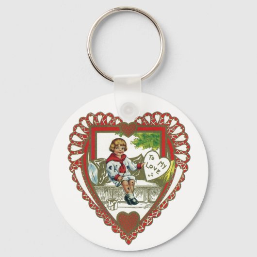 ヴィンテージビクトリアンバレンタインデー、ハート キーホルダー (正面)