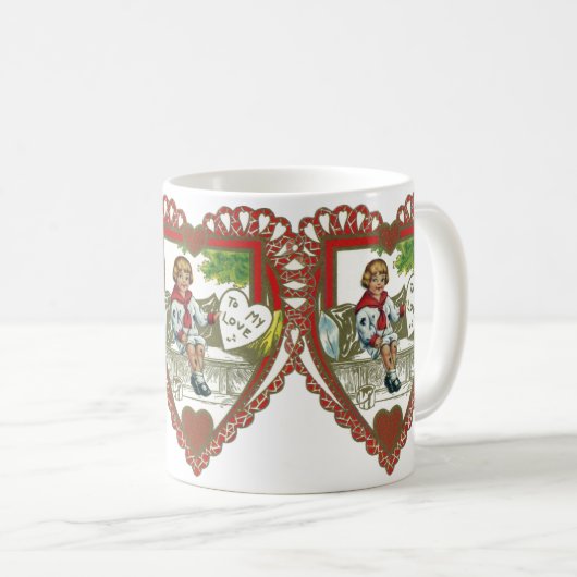 ヴィンテージビクトリアンバレンタインデー、ハート コーヒーマグカップ (正面右)