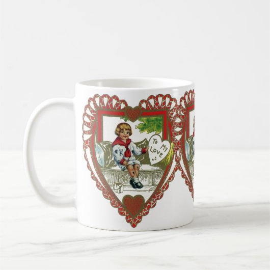 ヴィンテージビクトリアンバレンタインデー、ハート コーヒーマグカップ (左)