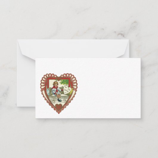 ヴィンテージビクトリアンバレンタインデー、ハート ノートカード (正面)