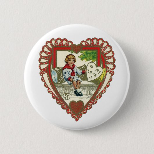 ヴィンテージビクトリアンバレンタインデー、ハート 缶バッジ (正面)