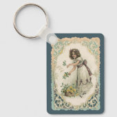 ヴィンテージビクトリアンバレンタインデー、バラ付き女の子 キーホルダー (正面)