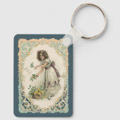ヴィンテージビクトリアンバレンタインデー、バラ付き女の子 キーホルダー (裏面)