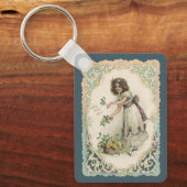 ヴィンテージビクトリアンバレンタインデー、バラ付き女の子 キーホルダー (正面)