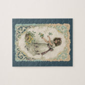 ヴィンテージビクトリアンバレンタインデー、バラ付き女の子 ジグソーパズル (横)