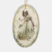 ヴィンテージビクトリアンバレンタインデー、バラ付き女の子 セラミックオーナメント (左)