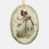 ヴィンテージビクトリアンバレンタインデー、バラ付き女の子 セラミックオーナメント (裏面)