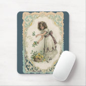 ヴィンテージビクトリアンバレンタインデー、バラ付き女の子 マウスパッド (マウス)