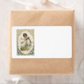 ヴィンテージビクトリアンバレンタインデー、バラ付き女の子 ラベル (インサイチュ)