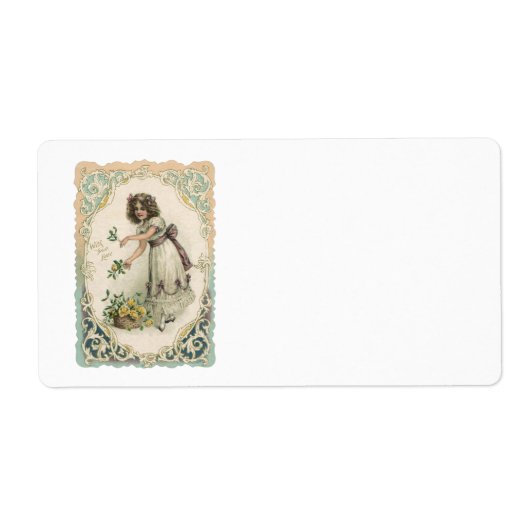 ヴィンテージビクトリアンバレンタインデー、バラ付き女の子 ラベル (正面)