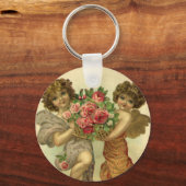 ヴィンテージビクトリアンバレンタインデー，天使のバラ キーホルダー (正面)