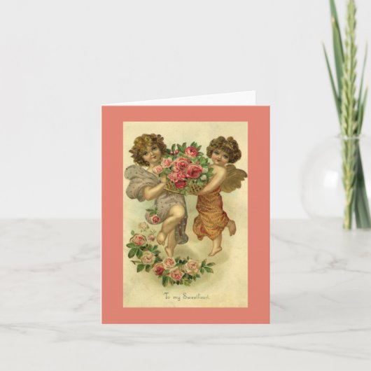 ヴィンテージビクトリアンバレンタインデー，天使のバラ シーズンカード (正面)