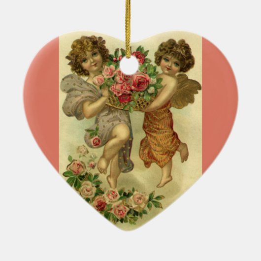 ヴィンテージビクトリアンバレンタインデー,天使のバラ セラミックオーナメント (裏面)