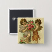 ヴィンテージビクトリアンバレンタインデー,天使のバラ 缶バッジ (正面&裏面)