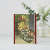 ヴィンテージビクトリアンバレンタインデー，女の子とバラ シーズンカード (スタンド正面)