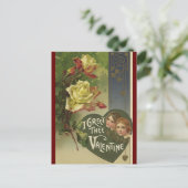 ヴィンテージビクトリアンバレンタインデー，女の子とバラ シーズンポストカード (スタンド正面)